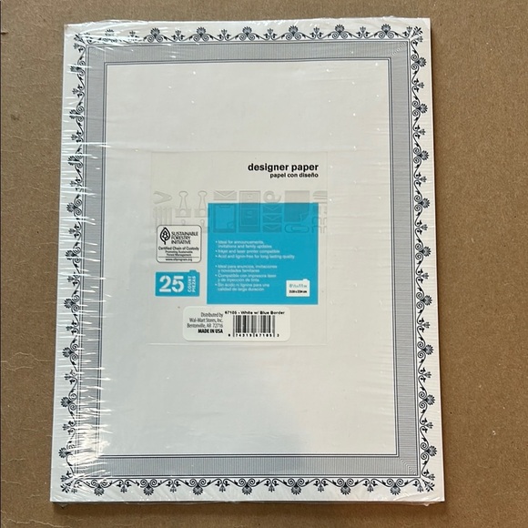 FREE designer paper with blue border 25 pgs for announcements, certificates - Picture 1 of 7